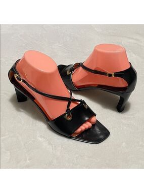 Vintage Heyraud Black Strappy Mid-Heel Sandals Sz EUR39/US9M